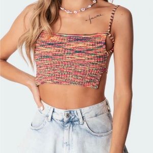 Edikted Selina Rainbow Knitted Open-Back Crop Top